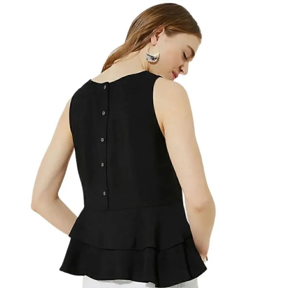 LOFT Tiered Button Back Shell Blouse - Navy Blue - Size M